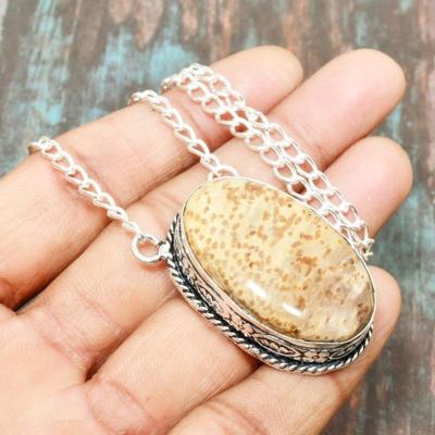 Fossil Coral Gemstone Handmade Jewelry  925 Sterling Silver Necklace For Women