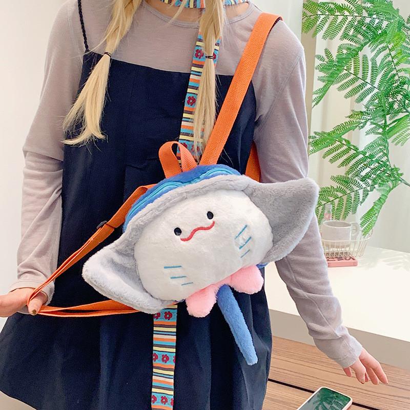 Cartoon Plush Backpack For Girls With Velvet Material And Zipper Closure For Daily Use