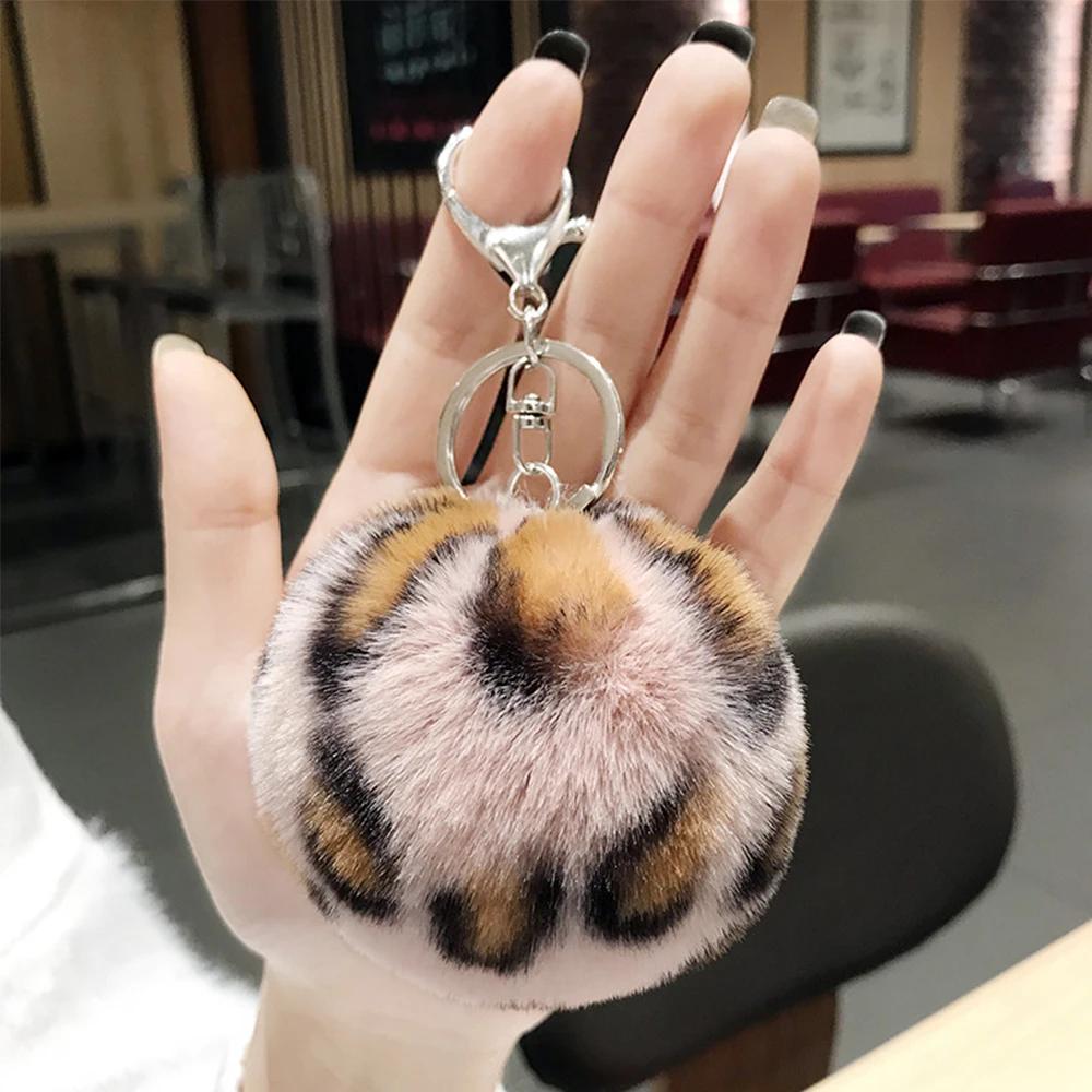 Nieuwe Luipaard Pompom Nep Konijnenbont Pluche Ronde Pluizige Bal Auto Tas Hangers Tas Bedel gray