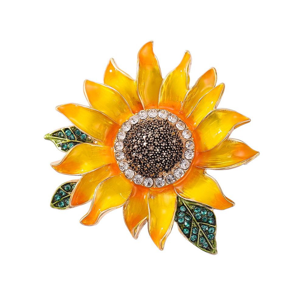 New diamond-encrusted sunflower brooch high-end sense light luxury fashion versatile high-end pin brooch accessories