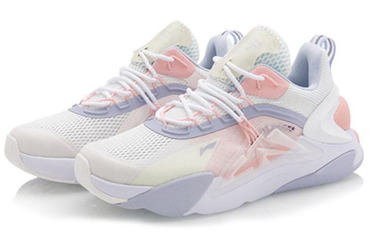 Li Ning Fire Cushioning Slip Resistant Abrasion Resistant Low top Sports Casual Shoes Women's White Pink AGLQ058-2