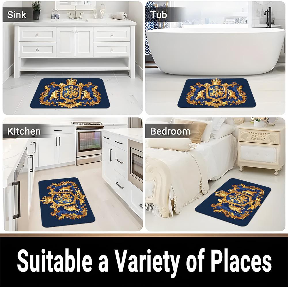 Royal Crest Rug Velvet Flannel Printed Floor Mat Luxury Design Decorative Carpet Entryway Home Decor