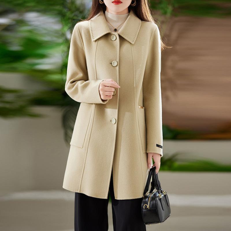 100% Wool Women Coat TIDENOVEL Autumn Wool Long Coat Handmade Pea Coat Winter Warm Wool Long Jacket Overcoat