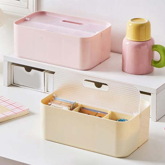 Aufbewahrungsbox mit herausnehmbaren Trennwänden, staubdicht, zum Aufklappen, tragbarer Faltgriffbehälter für Schreibwaren und Kosmetikartikel