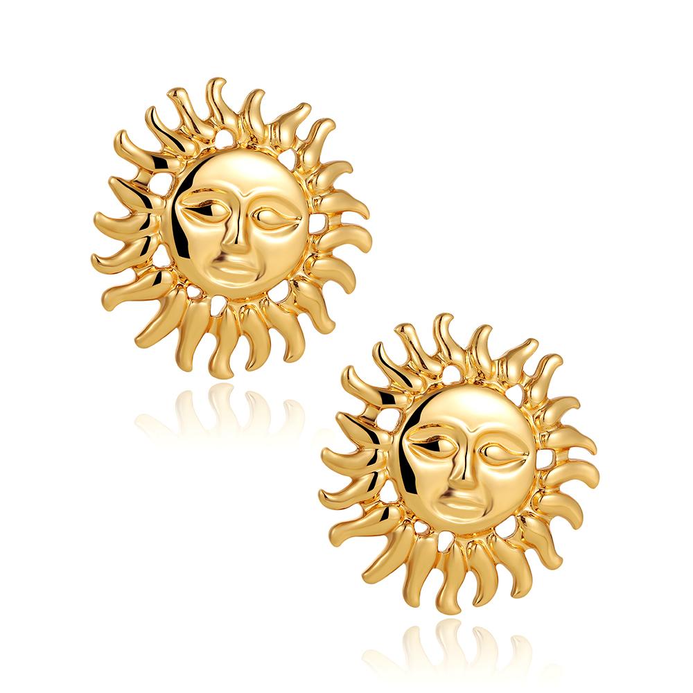 Pendientes de Acero Inoxidable Impermeables con Cara de Sol Lindos Chapados en Oro Diseño Y2K Estética Declaración Joyería de Fiesta Regalo de Cumpleaños