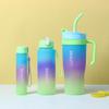 40oz Gradient Plastic Cup Set: Large Capacity, Portable Handle, Ice King Cup with Straw & Lanyard