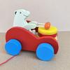 Pull String Wooden Car Toy Toddlers Boys Girls Cartoon Animal Drum Beating Vehicle Toy Educational Motor Skill Early Development Pulling Rope Car