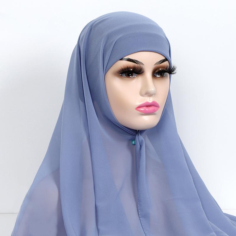 Muslim Women Chiffon Hijab With Cap Bonnet Instant Chiffon Hijab Pinles Shawl Head Scarf Under Scarf Caps Cover Headwrap