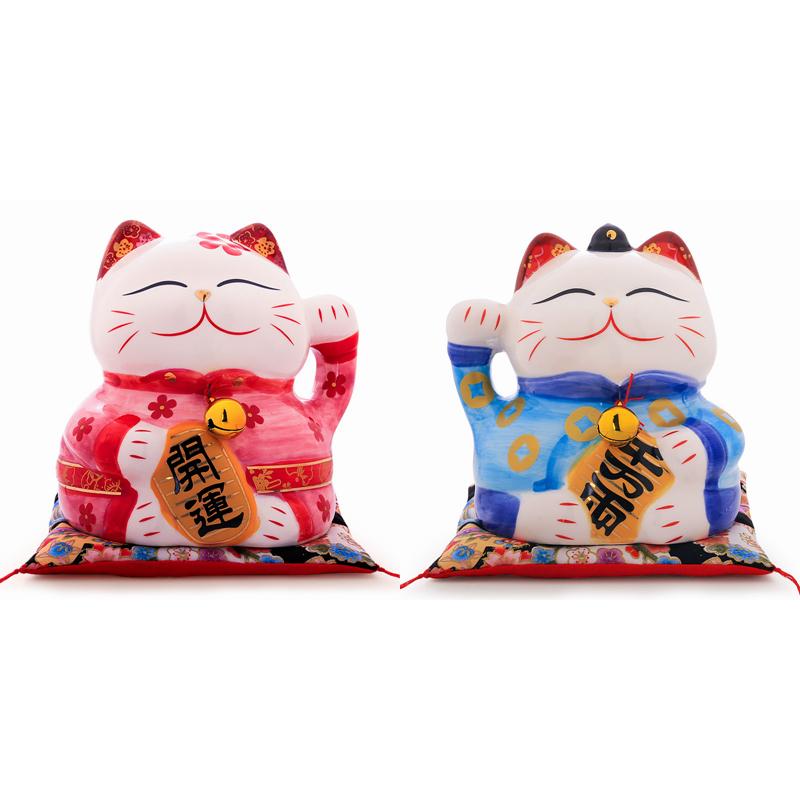 

2 штуки Парный орнамент Манэки-нэко Керамический Кот удачи Домашнее украшение Подарок Фэн-шуй Статуэтка копилки (1 мальчик + 1 девочка) 14см