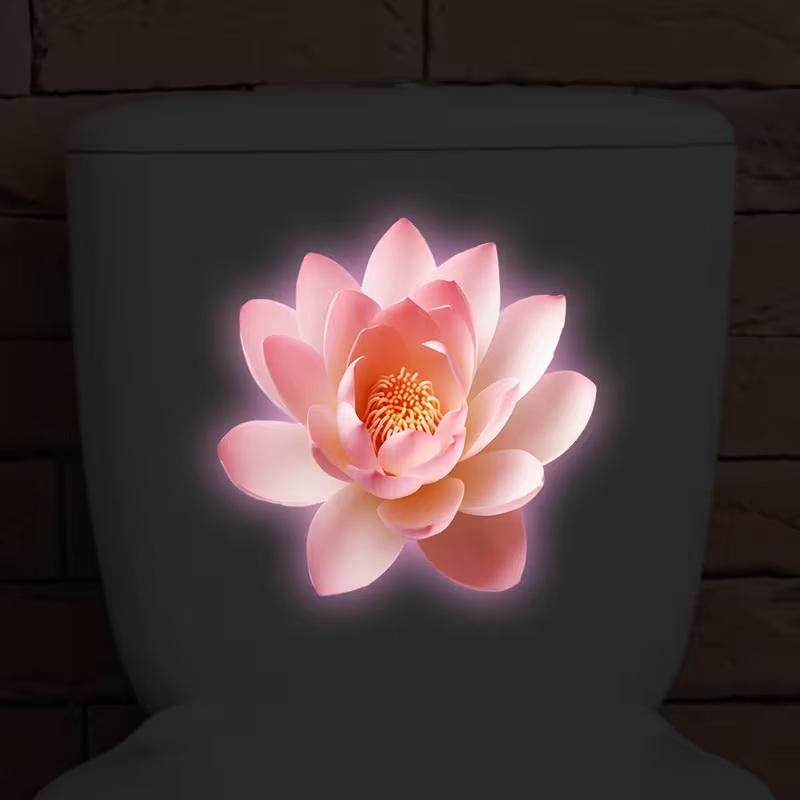 Светящаяся в темноте наклейка на унитаз «Лотос», светящаяся цветочная наклейка, самоклеящаяся съемная наклейка, наклейка на стену, наклейка на мусорные баки A