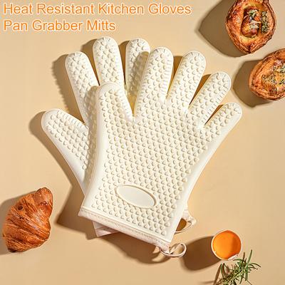 1 Pair Silicone Oven Gloves Anti-scalding Heat Resistant Up To 450 Degrees Fahrenheit Five Finger Oven Mitts Cooking Accessories