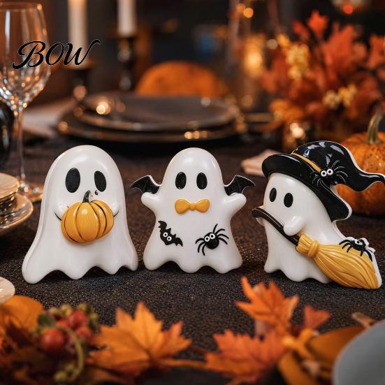 Desktop Halloween Ornament 3Pcs Decoration, Resin Micro Landscape Miniature Figurines, Cute Ghost Store Holiday Display Decor Pumpkin Fairy Garden for