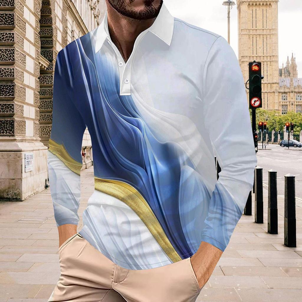 Colour Block Long Sleeve Button Down Top Sport Fitness Quick Dry Breathable Men's Polo Shirt