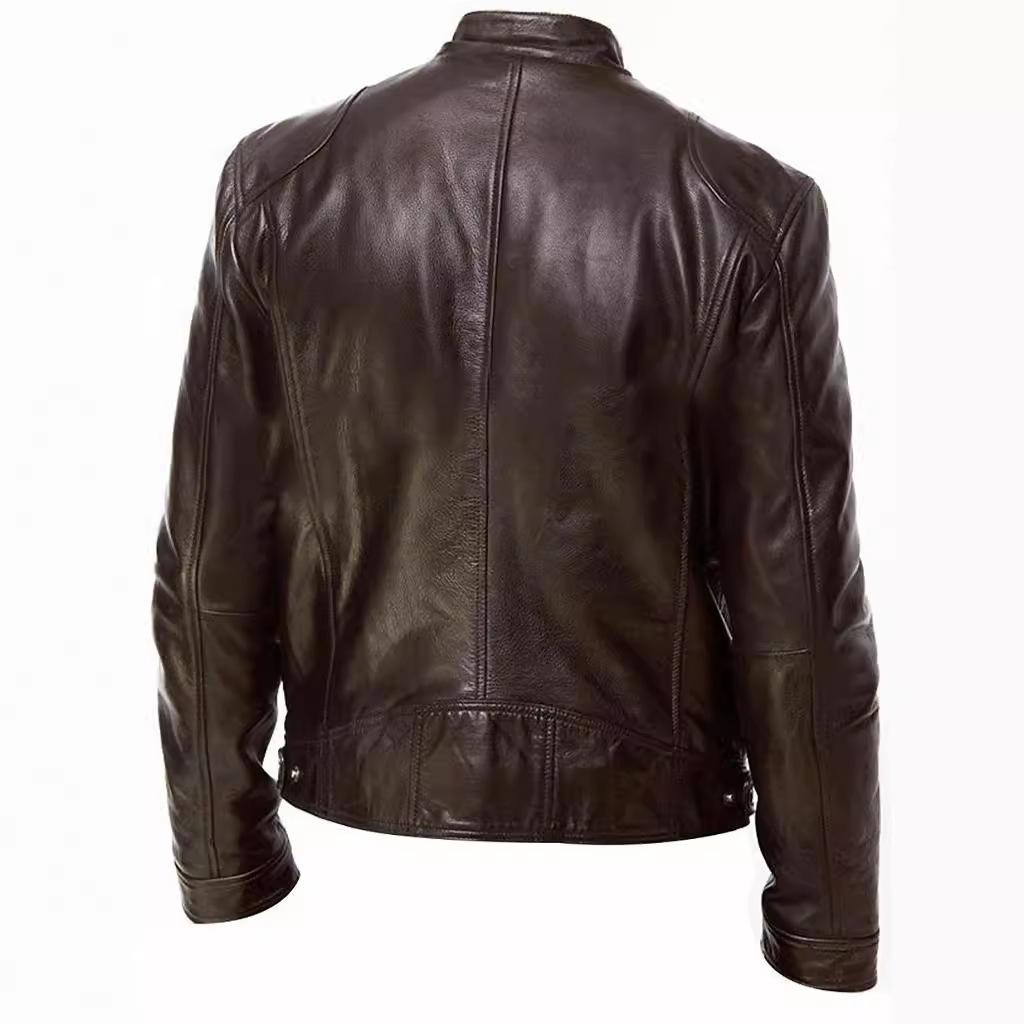 European and American men's clothing men's leather jacket popular PU jacket zipper stand-up collar punk men's locomotive leather jacket clip