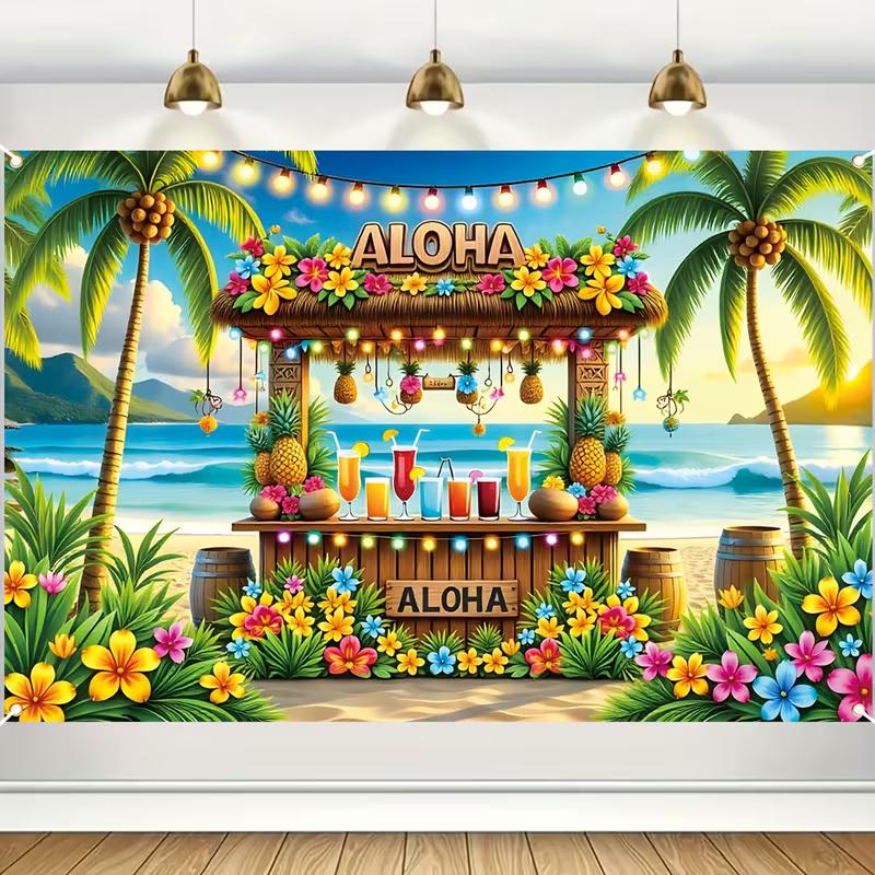 Bannière Tiki Bar ALOHA 2D pour Décoration de Fête sur le Thème Hawaïen