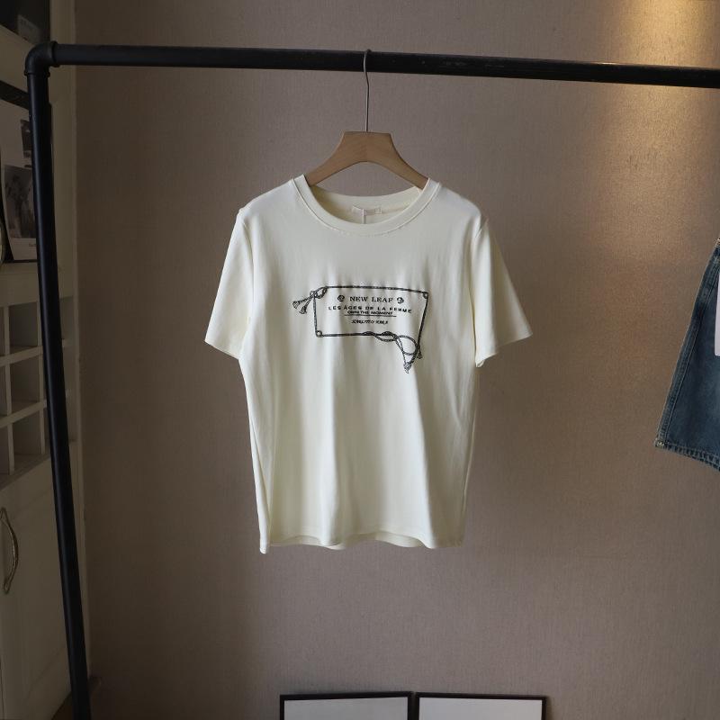 

Bi Zheng 2025 Женская универсальная футболка с круглым вырезом и коротким рукавом в корейском стиле с надписью One Size абрикосовый