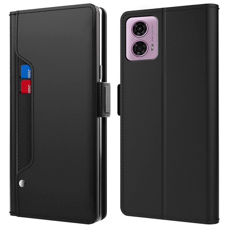 For Motorola Moto E14 4G/G04 4G/G04s 4G/G24 4G Leather Phone Shell PU+TPU Magnetic Cell Phone Cover With Mirror