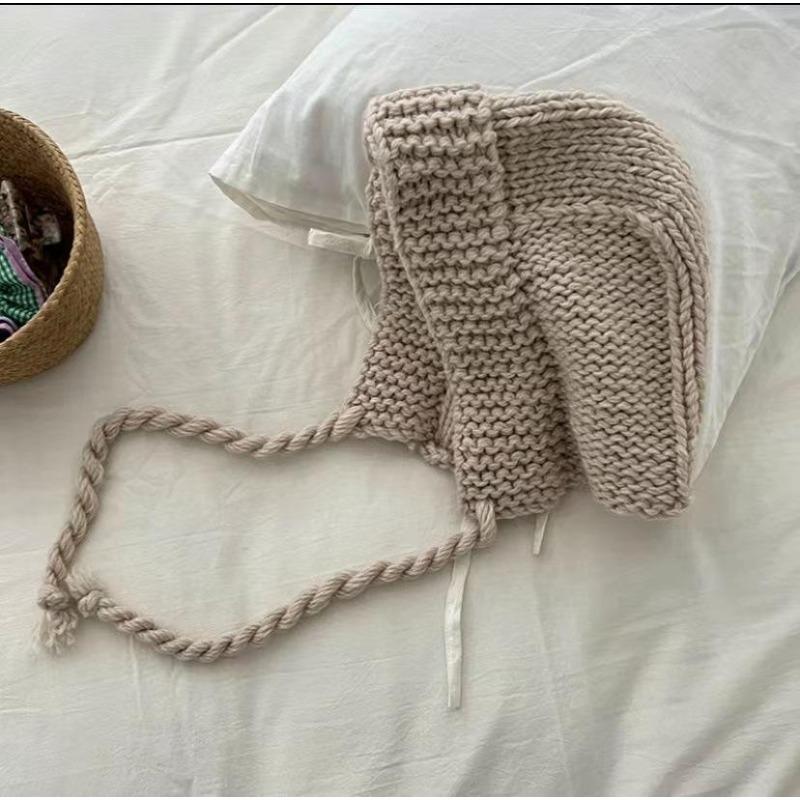 Sweet and Cute Little Red Hat Women's Autumn and Winter Knitted Wool Lace-up Ear Protection Hat Korean Version Warm Versatile Hat Trendy