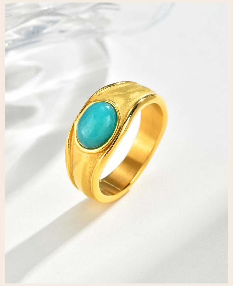 316L Stainless Steel Oval Natural Stone Ring for Women, 18k Gold Plated Fashion 2025 New Finger Accessory Waterproof