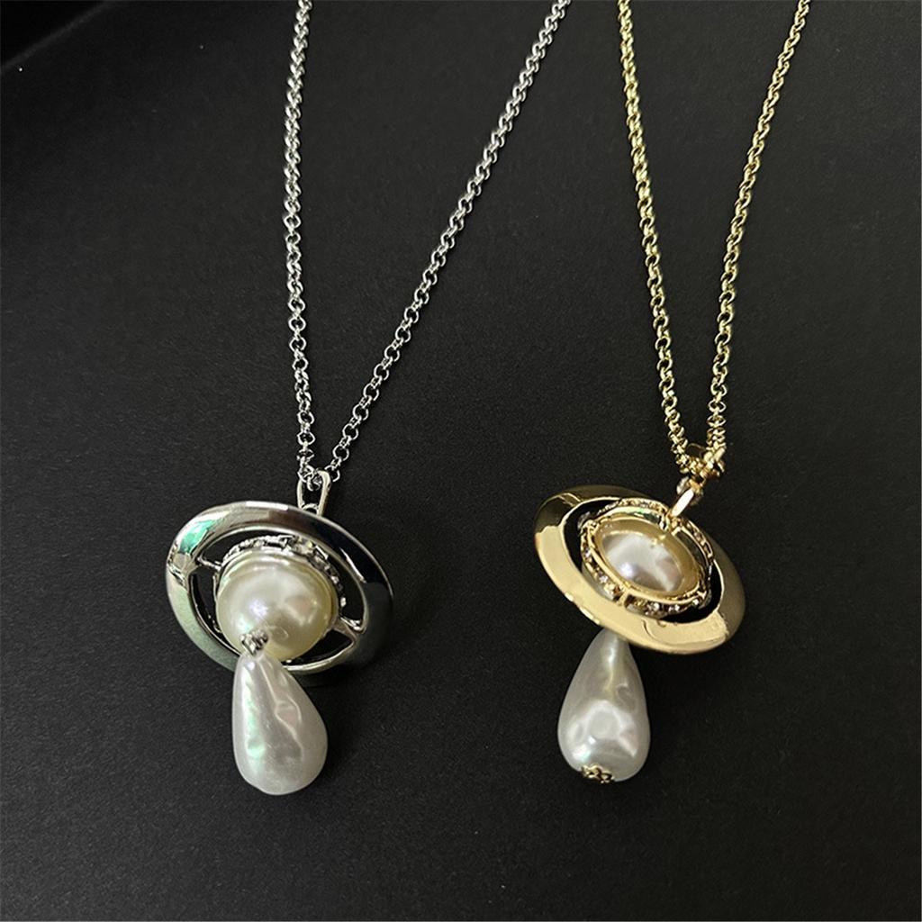 Tooxika Exaggerated Three-dimensional Saturn Baroque Water Drop Pearl Pendant Necklace Light Luxury Temperament Jumper Chain For Women