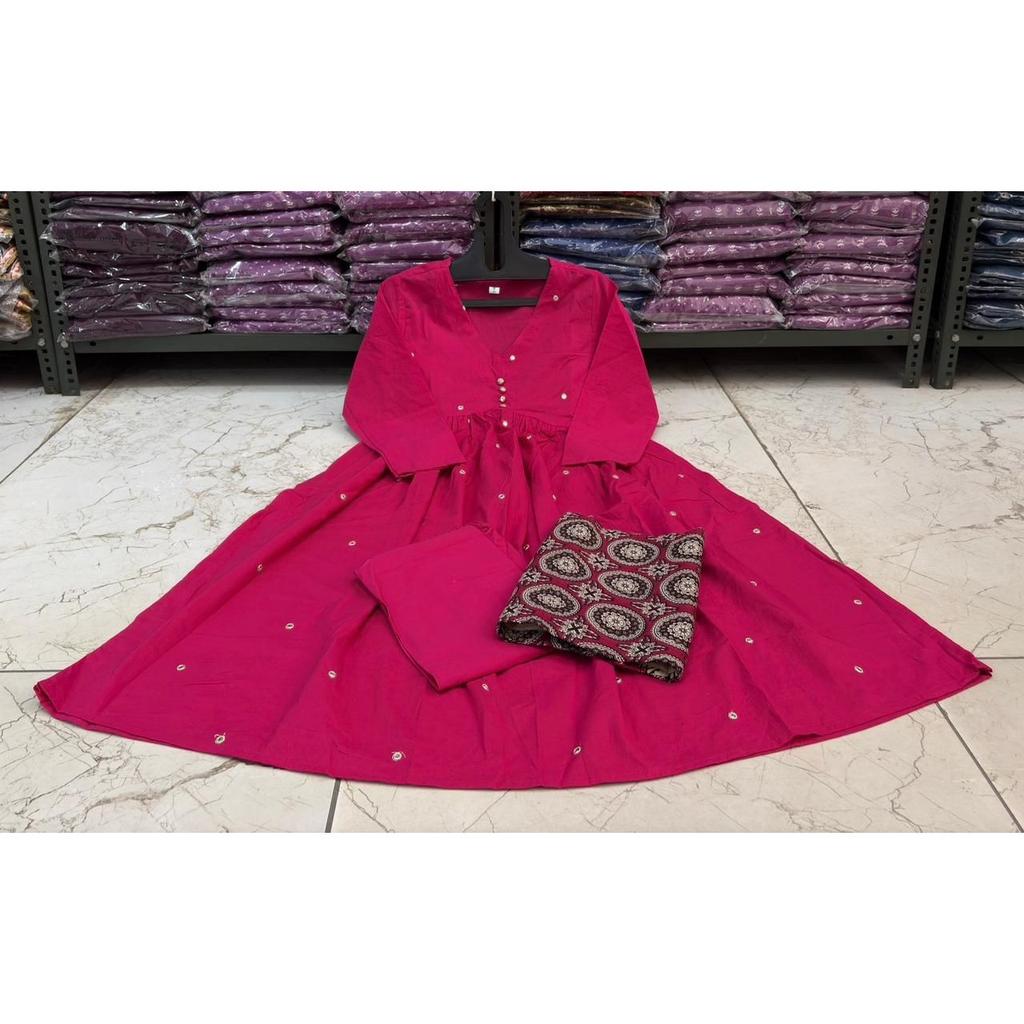 Premium Cotton Aline Kurti Pant Dupatta Set Women Party Wear Salwar Kameez Kurta
