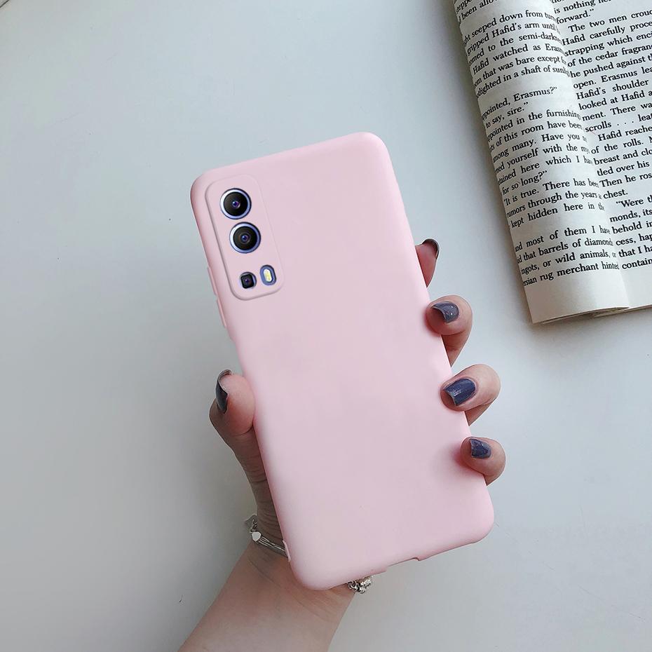

for Vivo Y72 5G Case 6.58 Fashion Candy Color Phone Case for Vivo Y72 Y52 5G Cover Funda Vivo Y 72 52 5G V2041 V2053 Soft Cases Vivo Y52 5G розовый