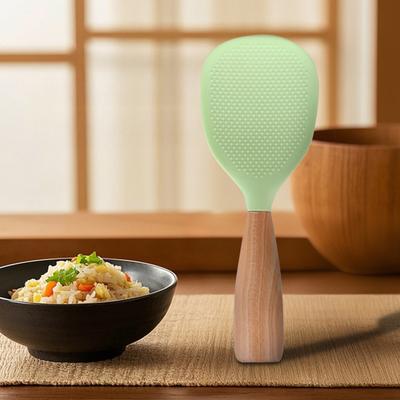 Cucchiaio per Riso in Silicone con Manico in Legno Resistente al Calore Antiaderente Design Autoportante Spatola per Riso Utensile da Cucina per Alimenti per Servire Riso Cereali &