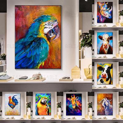 Abstrakte Tier bunte Papagei Kuh Pferd Geflügel Vogel Öl Leinwand Malerei Poster und Drucke Wand Kunst Bilder Home Decor kein Rahmen