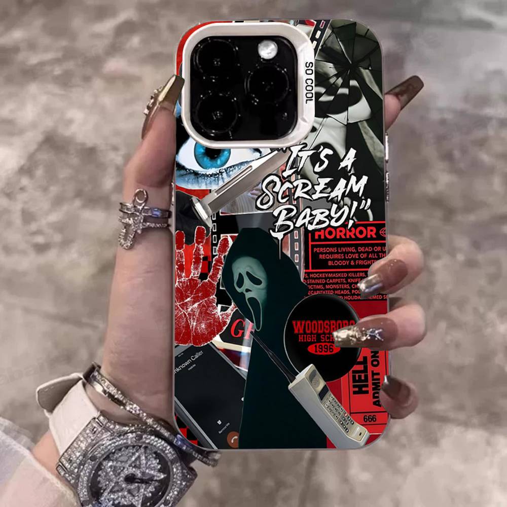 

Чехол для телефона Horor S-scream Dead для iPhone 17 16 15 14 13 12 11 Pro Max Plus Цвет Серебристый Чехол iPhone 15