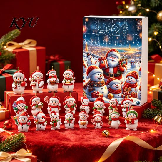 Weihnachts-Adventskalender 2026, Schneemann 24-Tage-Countdown-Box mit Acryl-Aufhänger für Mädchen Jungen Anhänger, Festlicher Baumschmuck, Feiertagsgeschenk Kinder