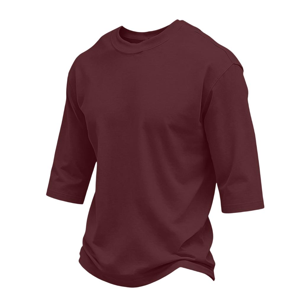 Men Casual Regular Fit Crewneck Three Quarter Sleeve T Shirt Soft Cotton Blend Plain Lightweight Top for Daily Wear