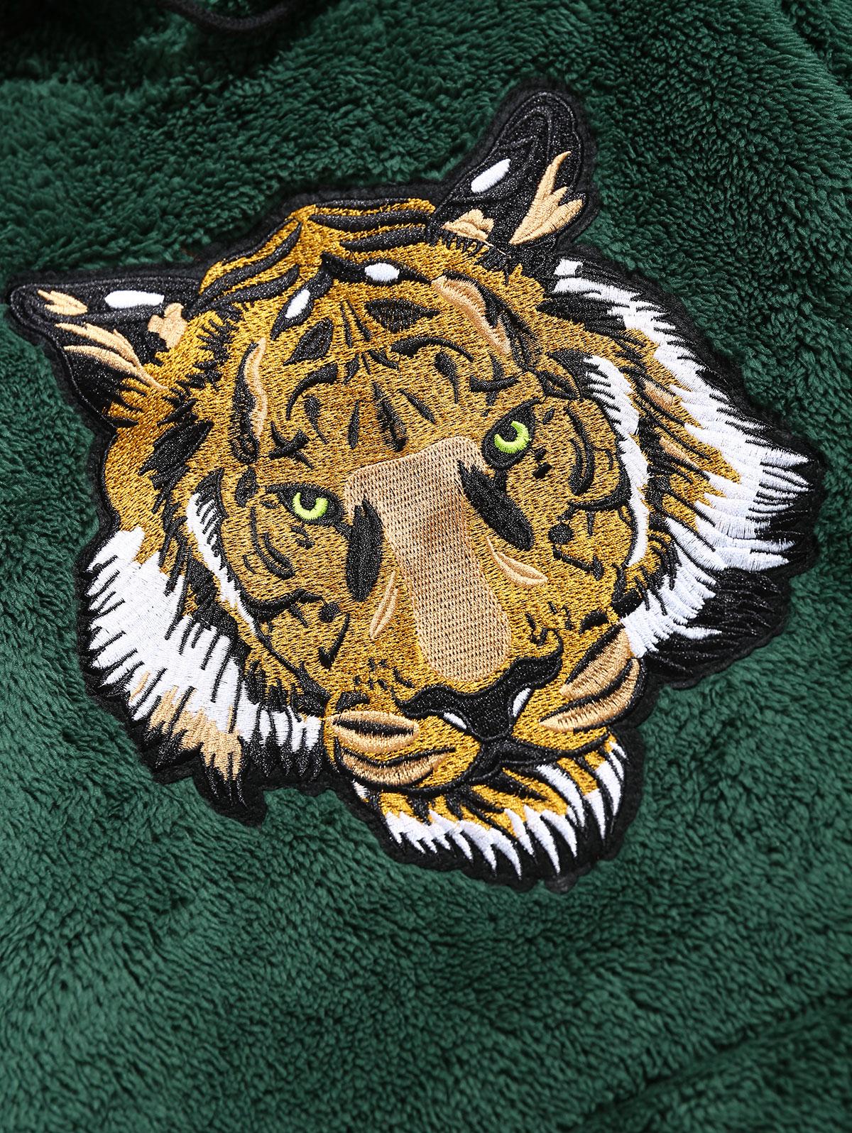 ZAFUL пушистая толстовка с капюшоном и вышитым карманом в виде тигра M глубокий/зелёный — фото 3