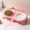 Ceramic Cat Bowl: Slanted, Anti-Tip Double Bowl for Food & Water, Protects Cervical Spine