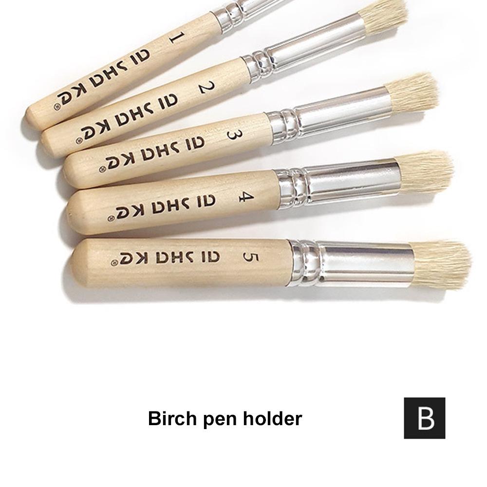 SeamiArt Boar Bristle Short Handle 5-Piece Oil Painting Brush Set with Flat, Round, and Hollow Carving Brushes