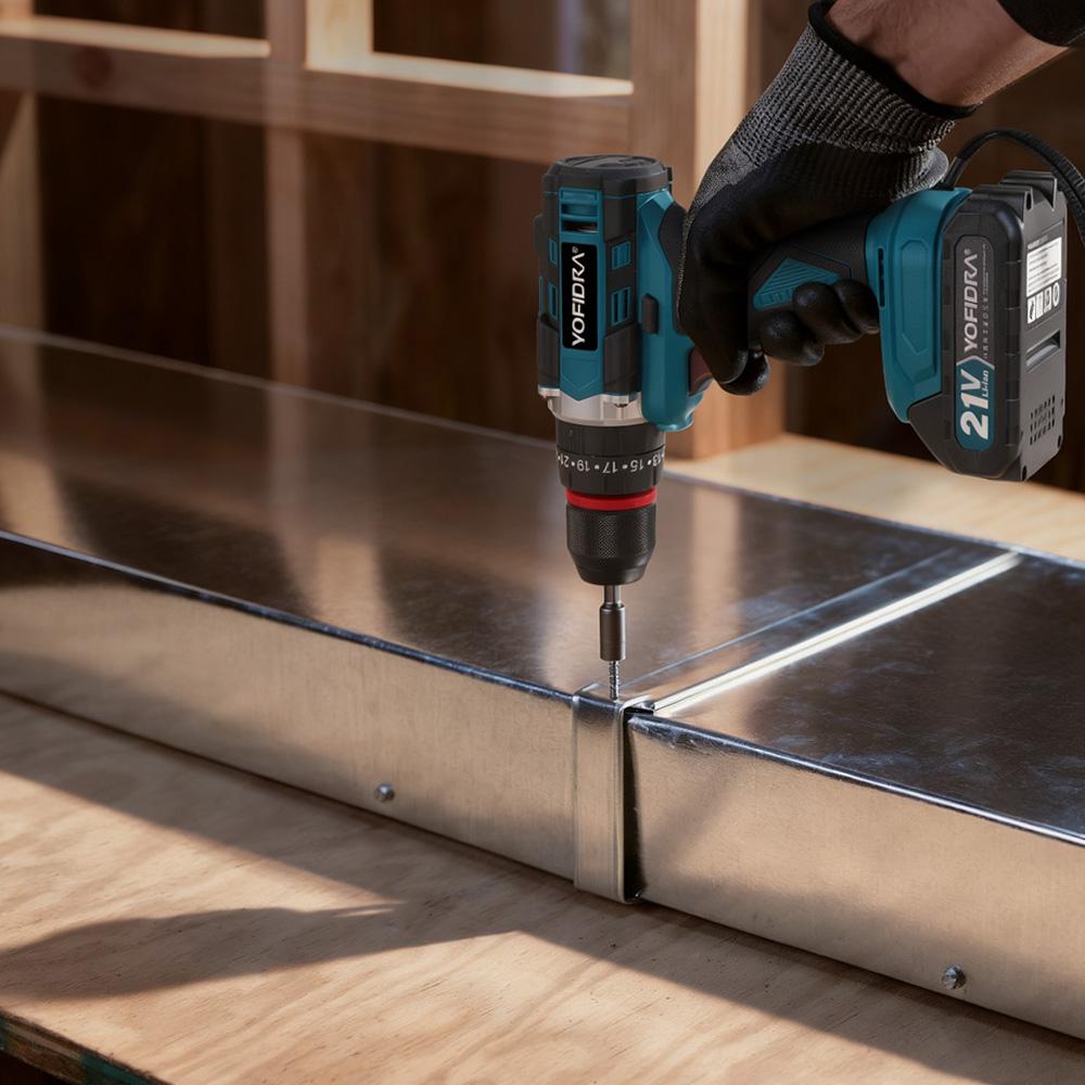 YOFIDRA 3IN1 Electric Impact Drill 25+3 Torque Handheld Cordless Impact Drill Woodworking Power Tool For Makita 21V Battery Pin