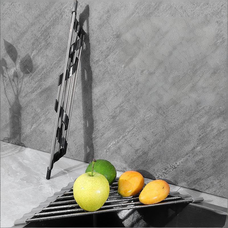 Roll Up Triangle Dish Drying Rack Kitchen Sink Organizer Corner Over The Sink Sponge Rag Holder Foldable Stainless Steel Drainer