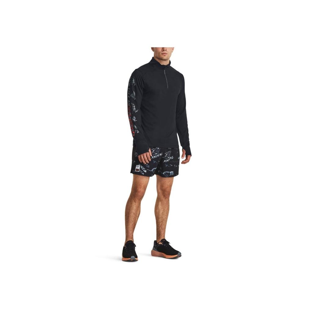 Under Armour Run LAA Letter Pattern Print 1/4 Zip Running Long Sleeve T-Shirt Men Tops Black 1379305-001