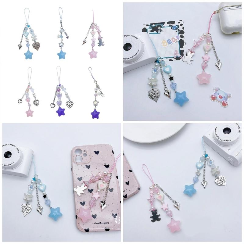 Cute Star Bead Tassels Pendant Phone Straps Lanyard Pocket Keychain Strap Backpack Charm Car Keys Decoration Chain