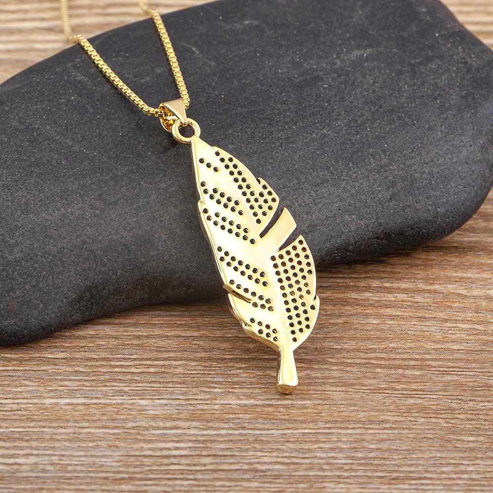 Nidin 6 Styles Irregular Patterns Elegant Feather Pendant Gold Plated Chain Necklaces For Women Accessories Bohemia Jewelry Gift