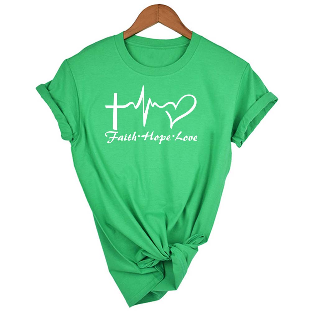 Faith Love Letters Print Fashion Women Tshirt O Neck Shirts Tops Tshirt Funny Tee