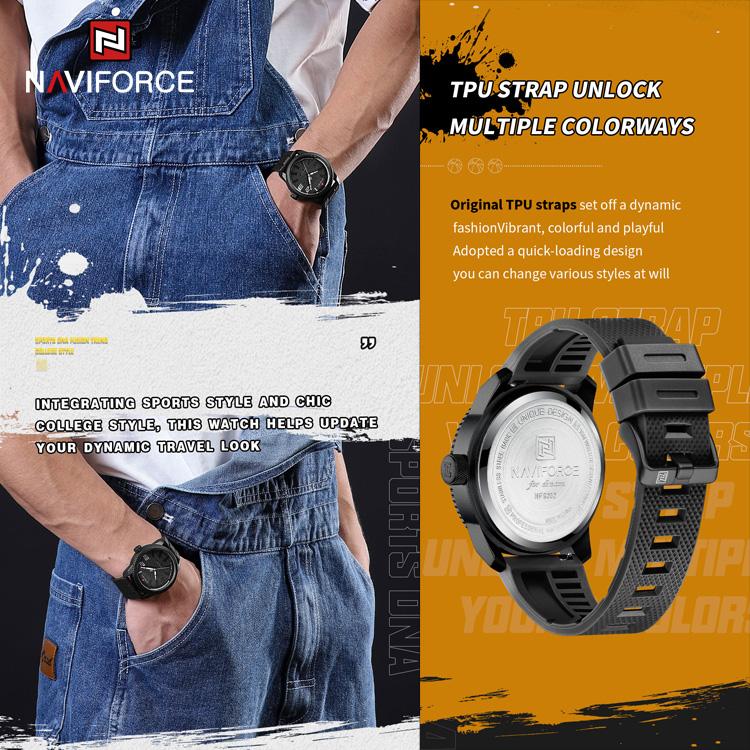 Naviforce Orologio da uomo con movimento giapponese impermeabile originale NF9202T