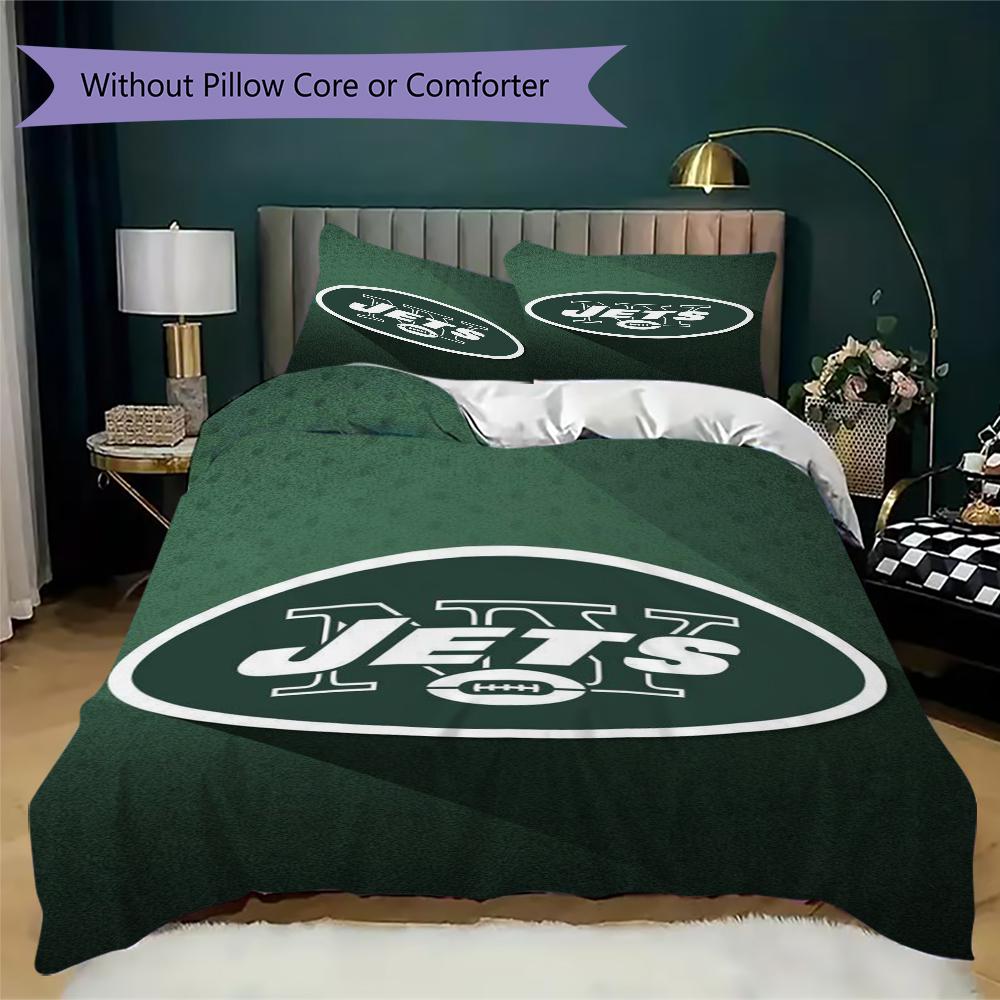 New York Jets Muster Bettwäsche Steppdecken-Set Bettbezug Kissenbezug Heimdekoration Geburtstagsgeschenk (1*Bettbezug + 2*Kissenbezug ohne Füllung)