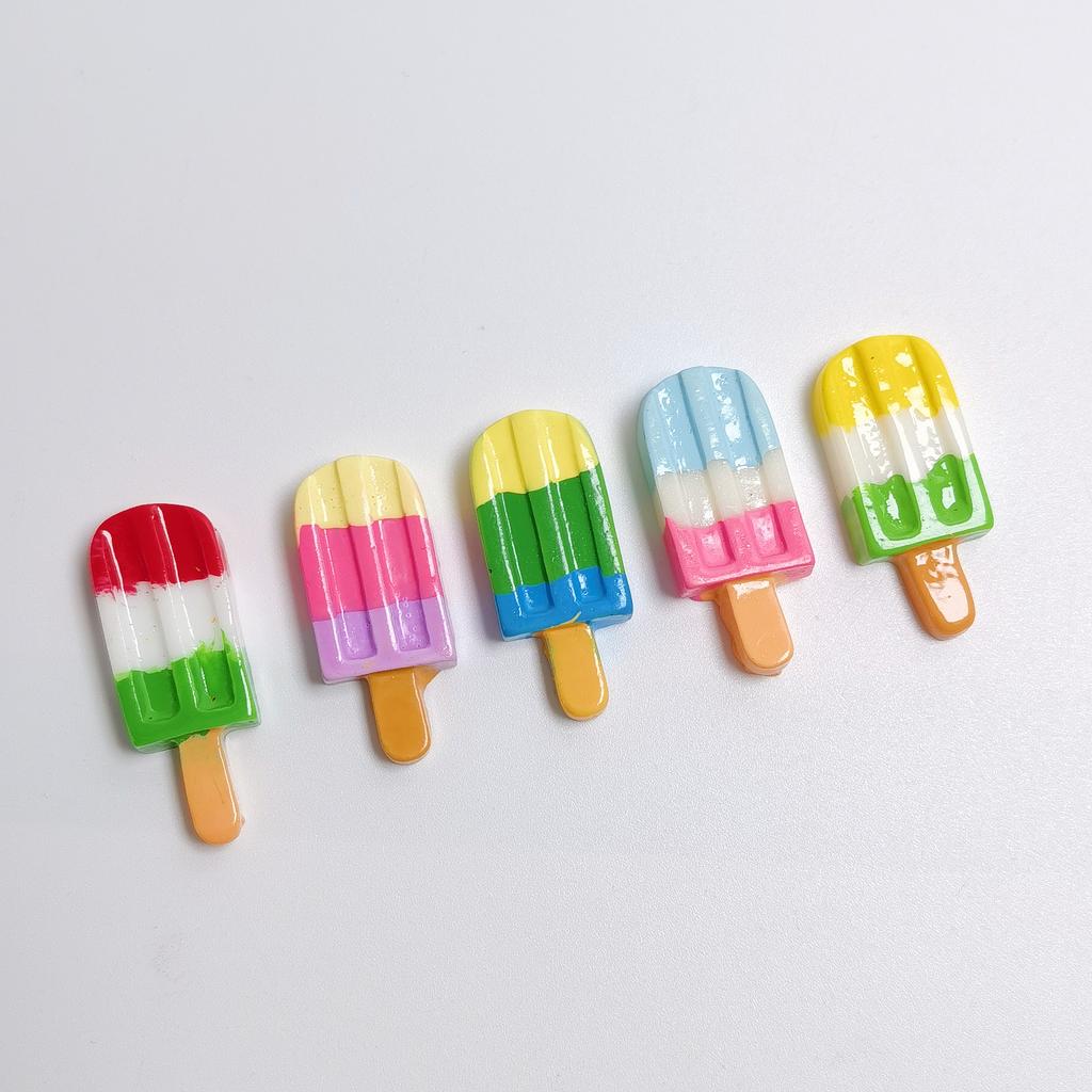 100pcs Resin Rainbow Ice Cream Flatback Cabochon Summer Popsicle Decor DIY Scrapbook for Jewelry Making Phone Case Accessory