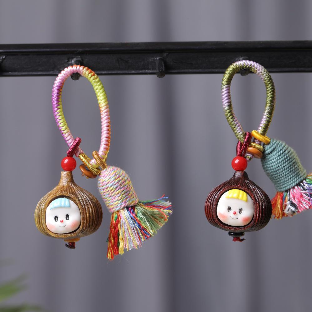 Sandalwood Cute Cartoon Chestnut Garlic Pendant Phone Strap Keychain