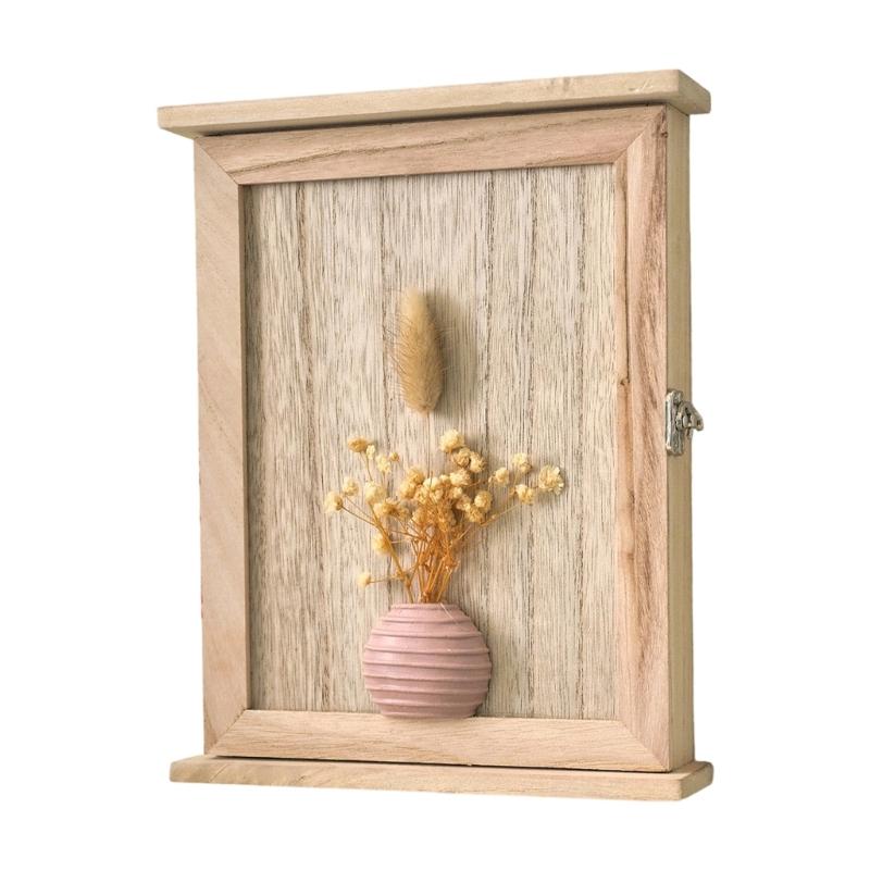 Farmhouses Style 6 Hook Wall Key Rack With Natural Wood Base And Retro Dried Flower Embellishment