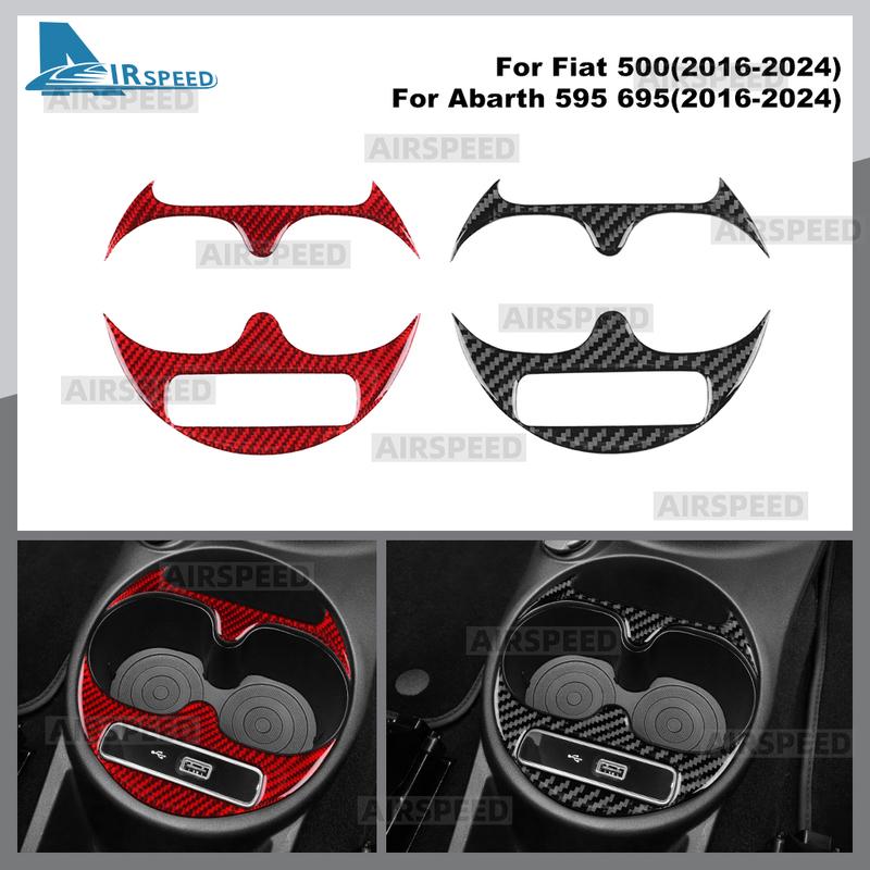 For Fiat 500/Abarth 595/695 2016 2017 2018 2024 Cup Holder Frame Real Soft Carbon Fiber Sticker LHD RHD