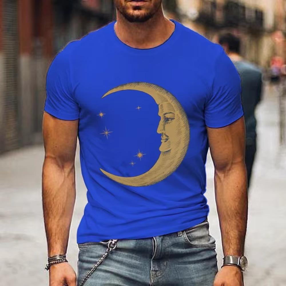 Moon Printing Men Tshirt Oversized T Shirts High Quality Brand Tshirt Men's Street Loose T-Shirt Short Sleeve T Shirt for Men