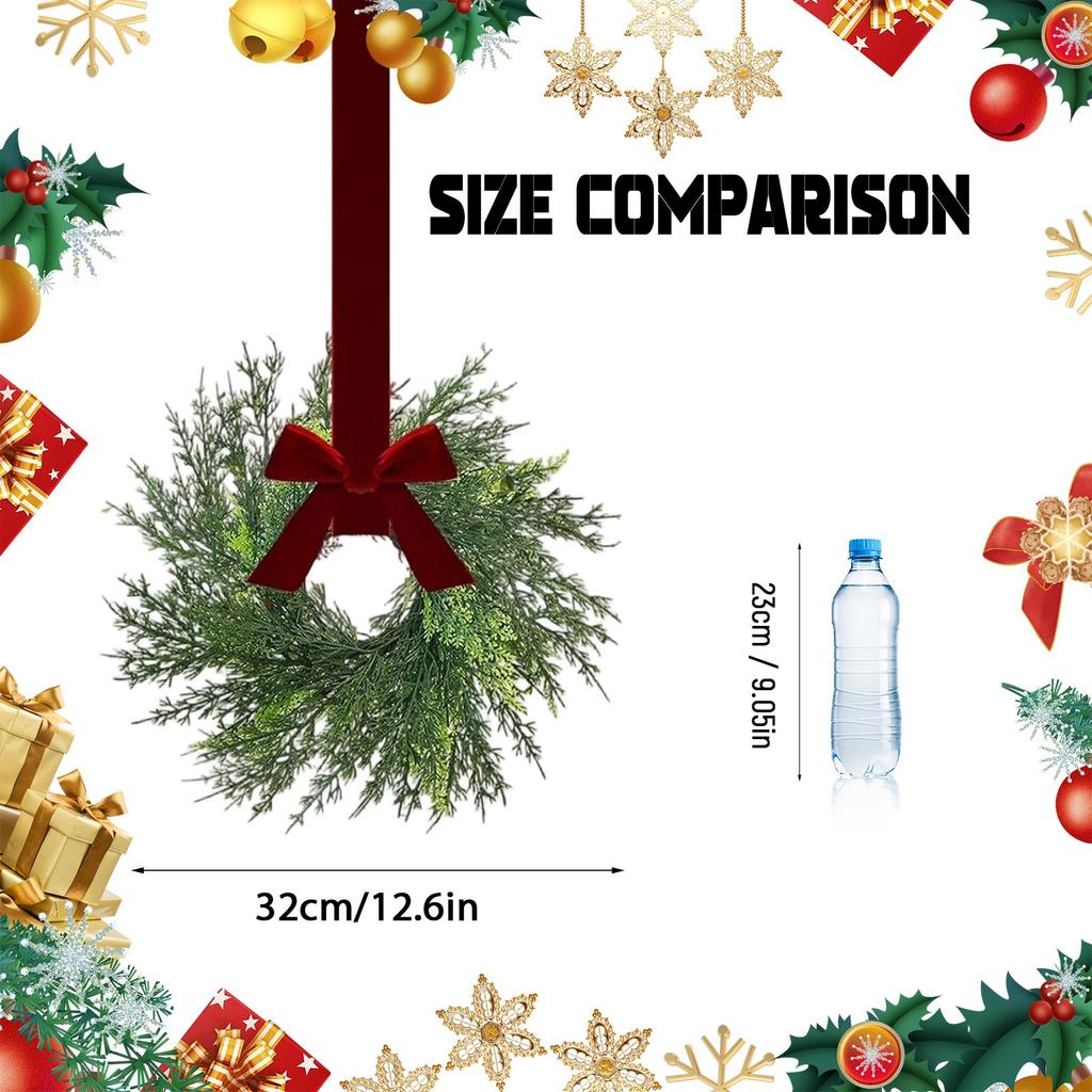 Weihnachts-Küchenschrank-Kränze mit karierten Schleifenbändern zum Aufhängen an Schranktüren, dekorative Kränze für Küchenfenster, Außen- und Innen-Feiertagsdekoration