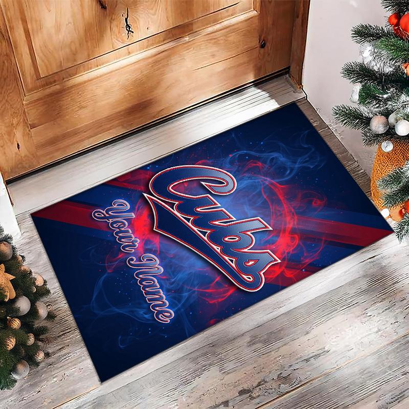 Chicago Cubs Crystal Velvet Rug, Custom Name Text Personalized Non‑Slip Floor Mat for Home Decor Gift