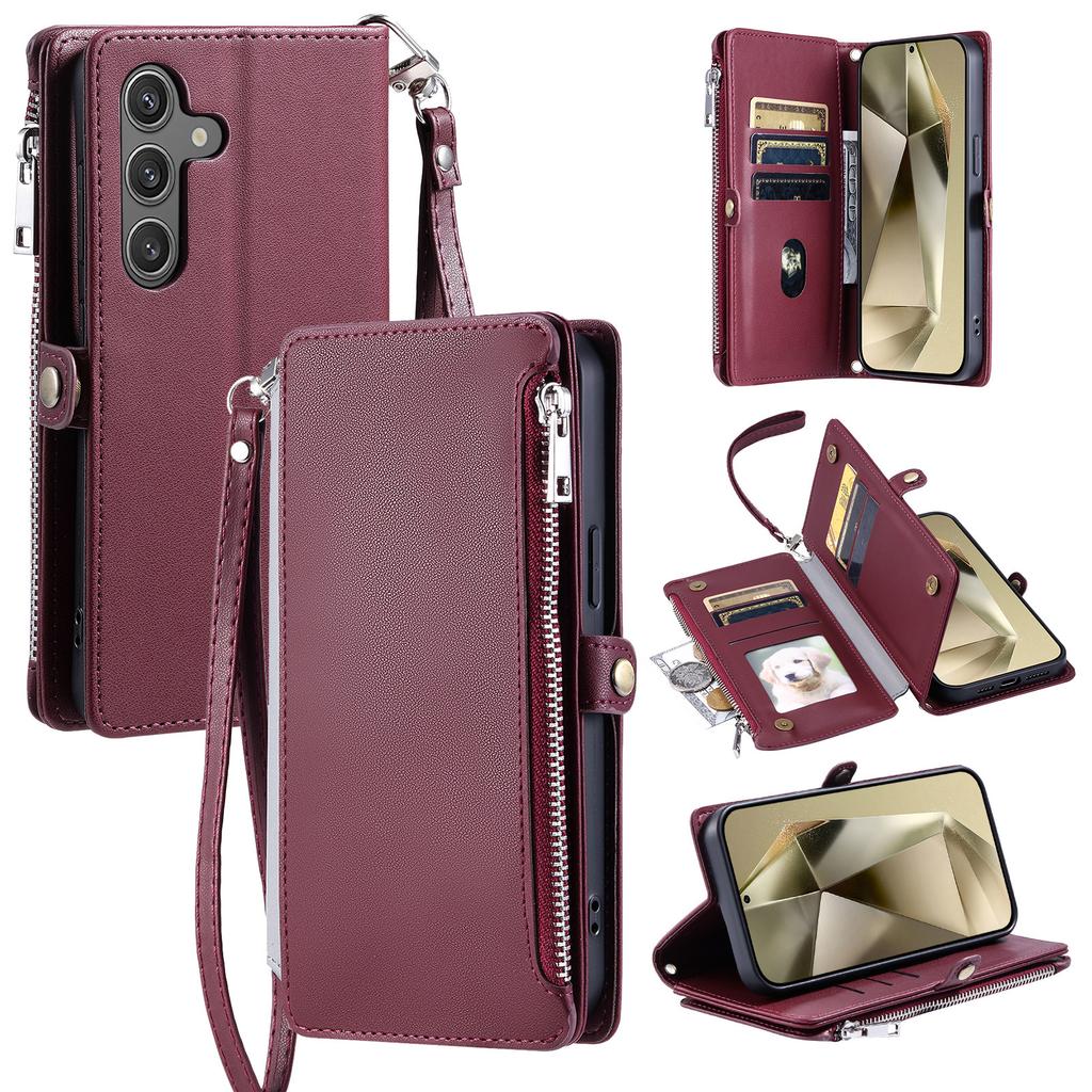 For Samsung Galaxy S26+ Case TPU + PU Leather Wallet Phone Cover with Wrist Strap